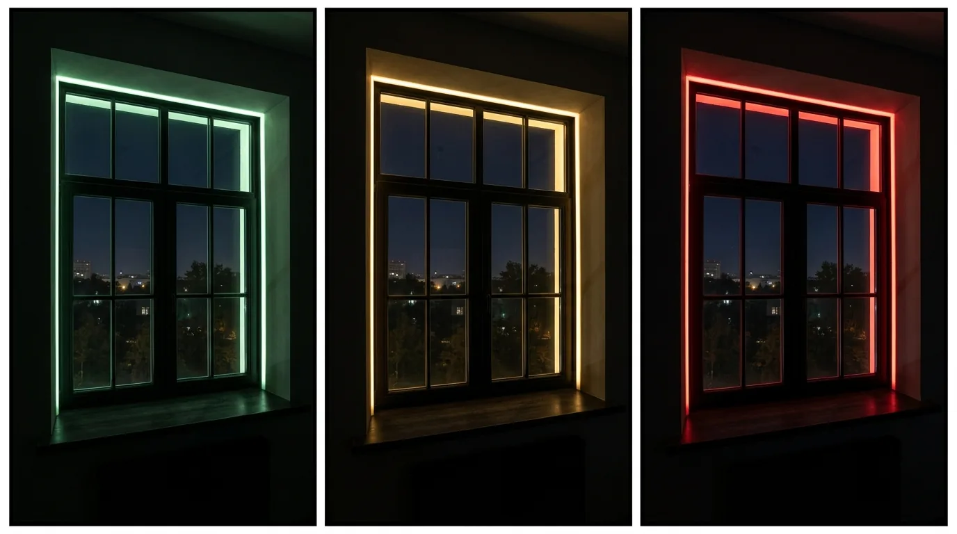 Fensterrahmen mit farbiger Lichtlinie als Statusanzeige